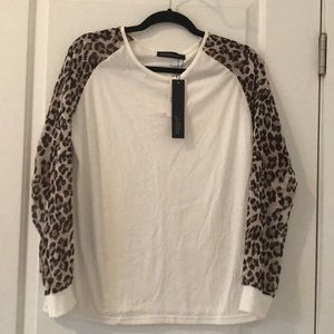 Ivory and leopard print long T-shirt